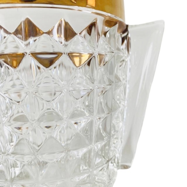 Mid-century Ijsemmer Zwaar Geslepen Kristal Met Handvatten Messing 1950’s image 5
