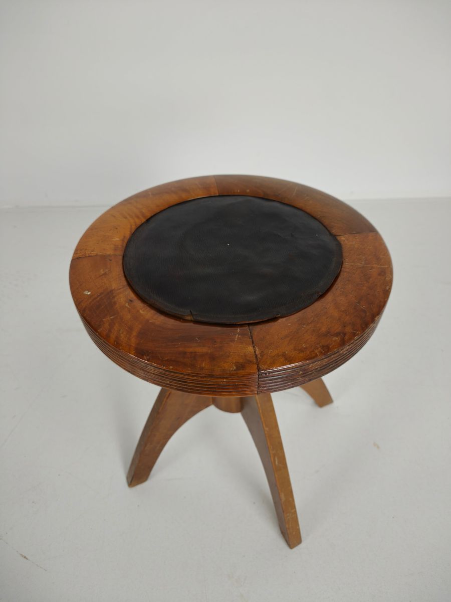 Art Deco Verstelbare Pianokruk Met Leren Zitting – Ca. 1920 image 6