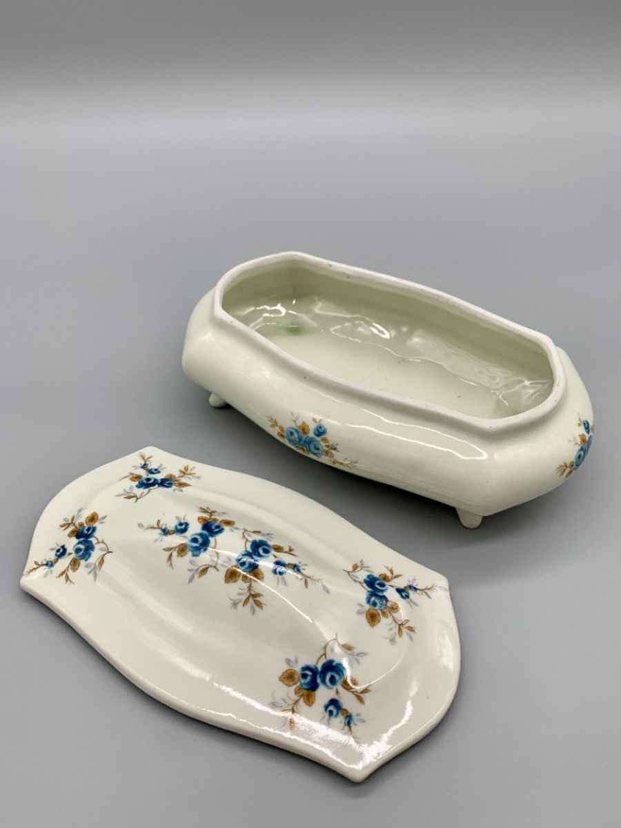 Vintage Bonbonnière Creme Blauwe Bloem image 6