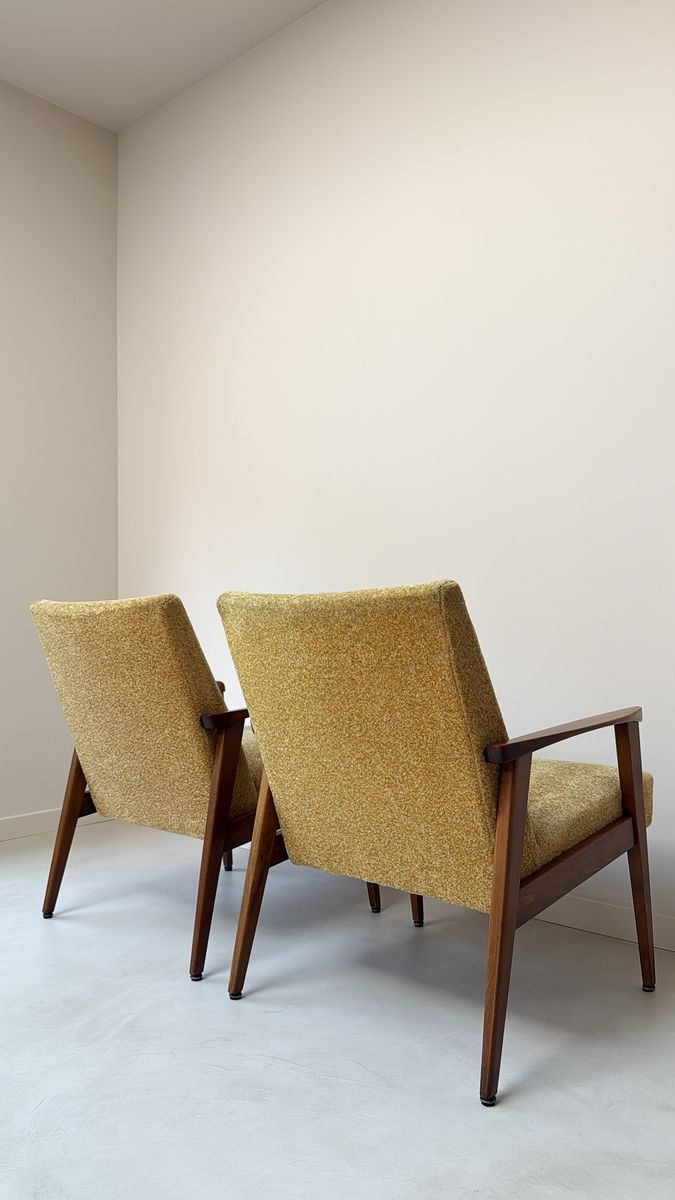 Vintage Fauteuil Met Teak Houten Frame En Gele Bekleding image 9