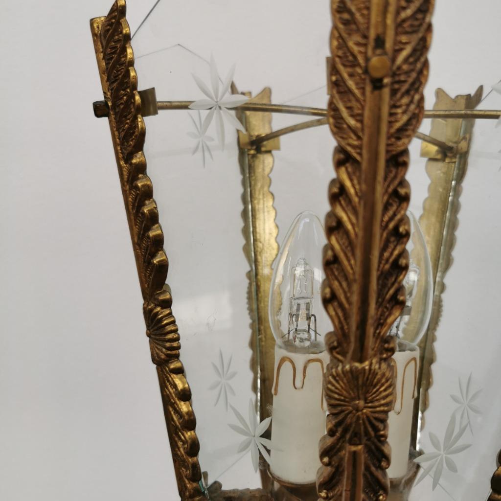 Vintage Franse Messing Lantaarnlamp, Hanglamp, Lamp Met Ketting image 14
