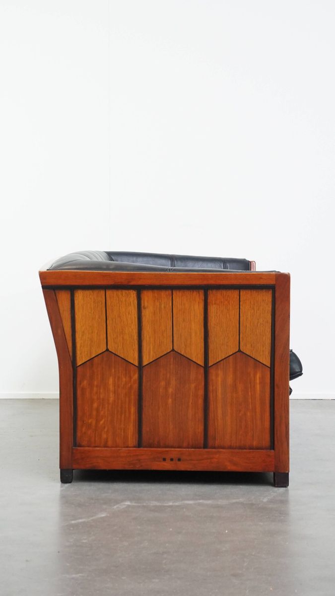 Art Deco Schuitema 2,5-zits Lederen Design Bank Uit De Decoforma Serie Met Uniek Houtwerk image 2