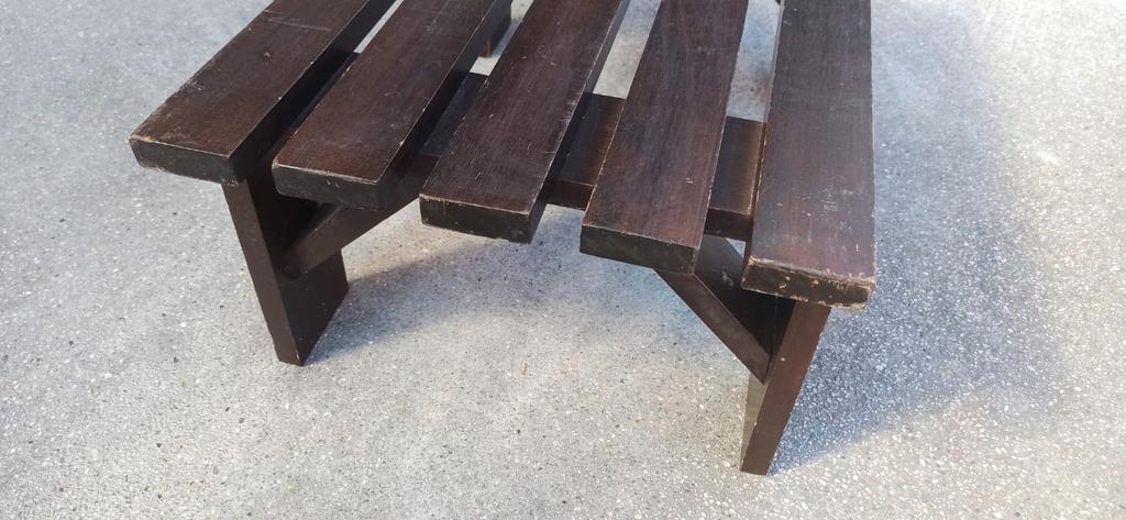 Set Van 2 Vintage Houten Lattenbank Salontafels Bijzettafels image 15