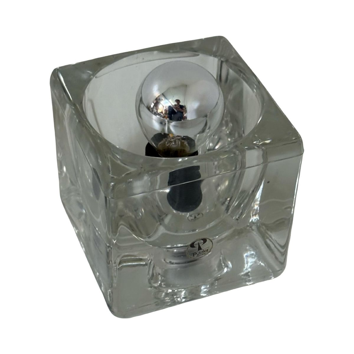 Peill & Putzler - Desk Lamp In Shape Of A Glass Cube - Space Age / (marked, Original Sticker) image 5