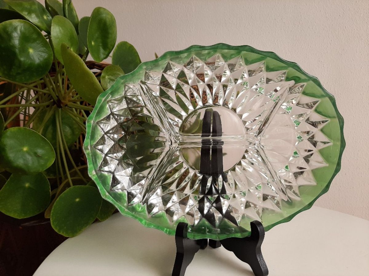Vintage Ovale 4 Deels Kristalglas Schaal VEBA GLAS image 6