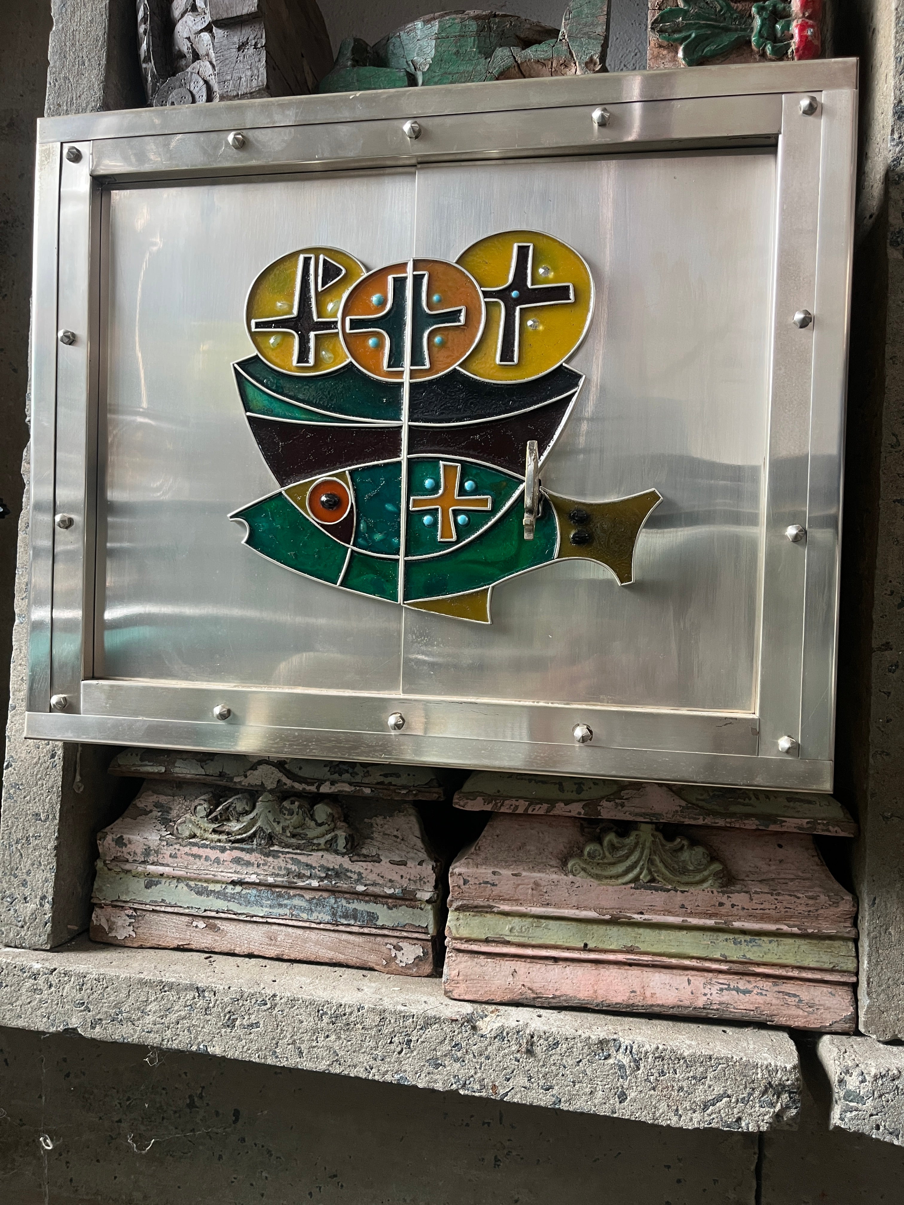 Built-in Tabernacle With Enamelled Cross And Fish Motif image 2