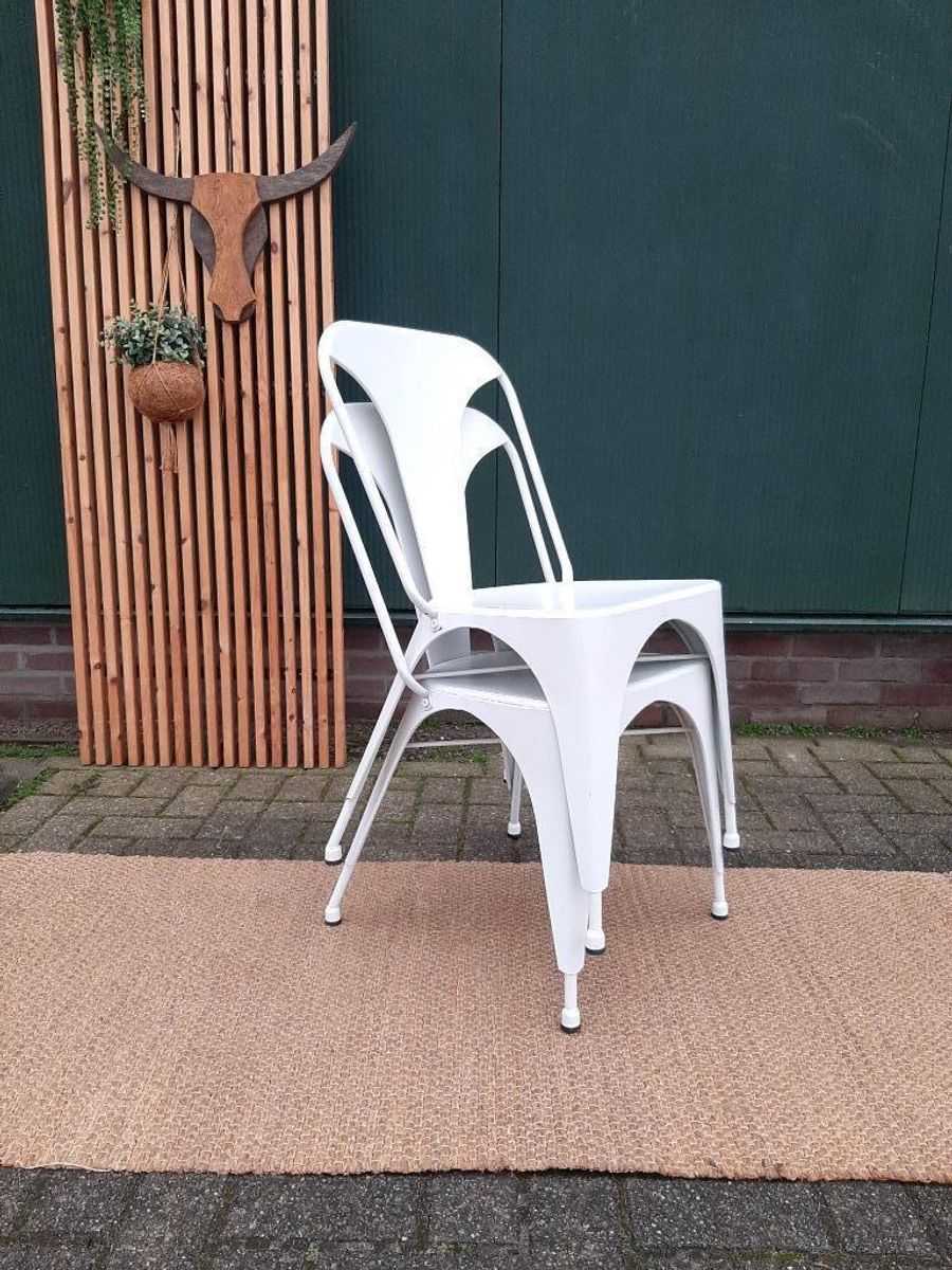 Set Van 4 Eetkamerstoelen Vintage Design Witte Stoelen image 10