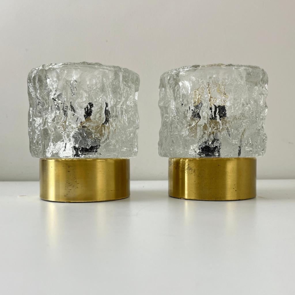 2x Midcentury Tafellamp - Peill & Putzler - Ijsglas, Goud image 2