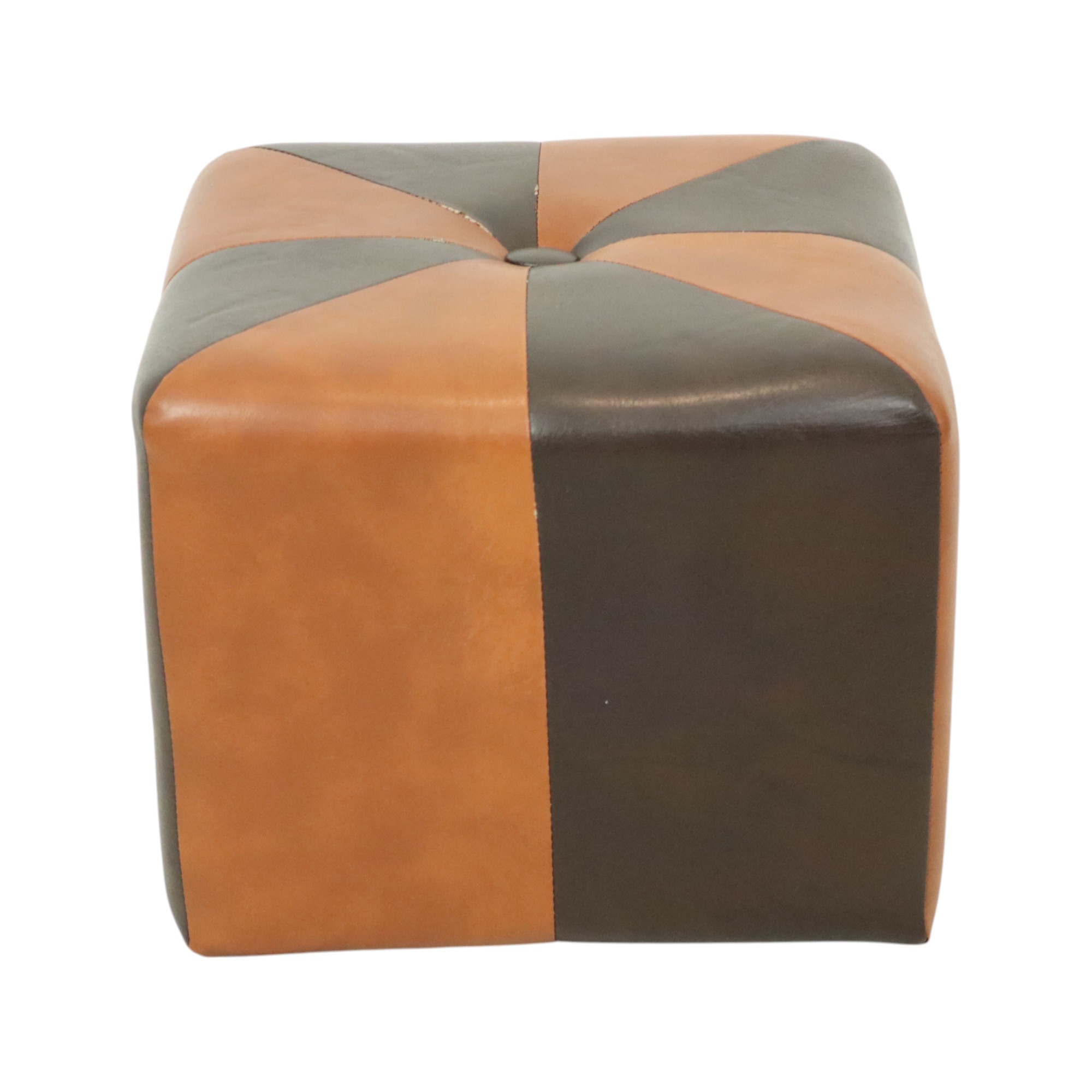 Vierkante Poef Skai Kunstleder Bruin Camel Patchwork 41cm image 4