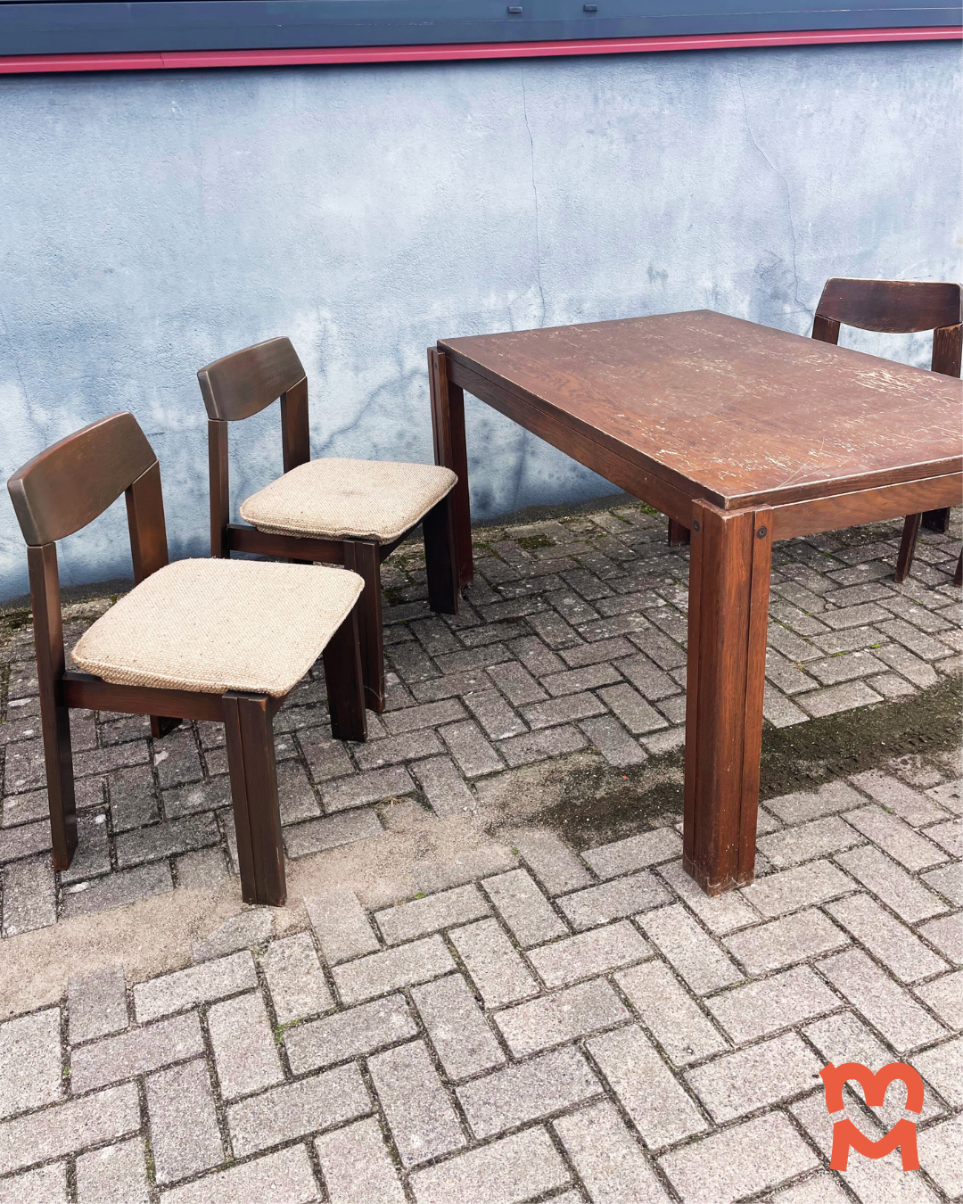 Brutalist Jaren 60 Eetkamerset (uitschuifbare Stafel + 4 Stoelen) image 6