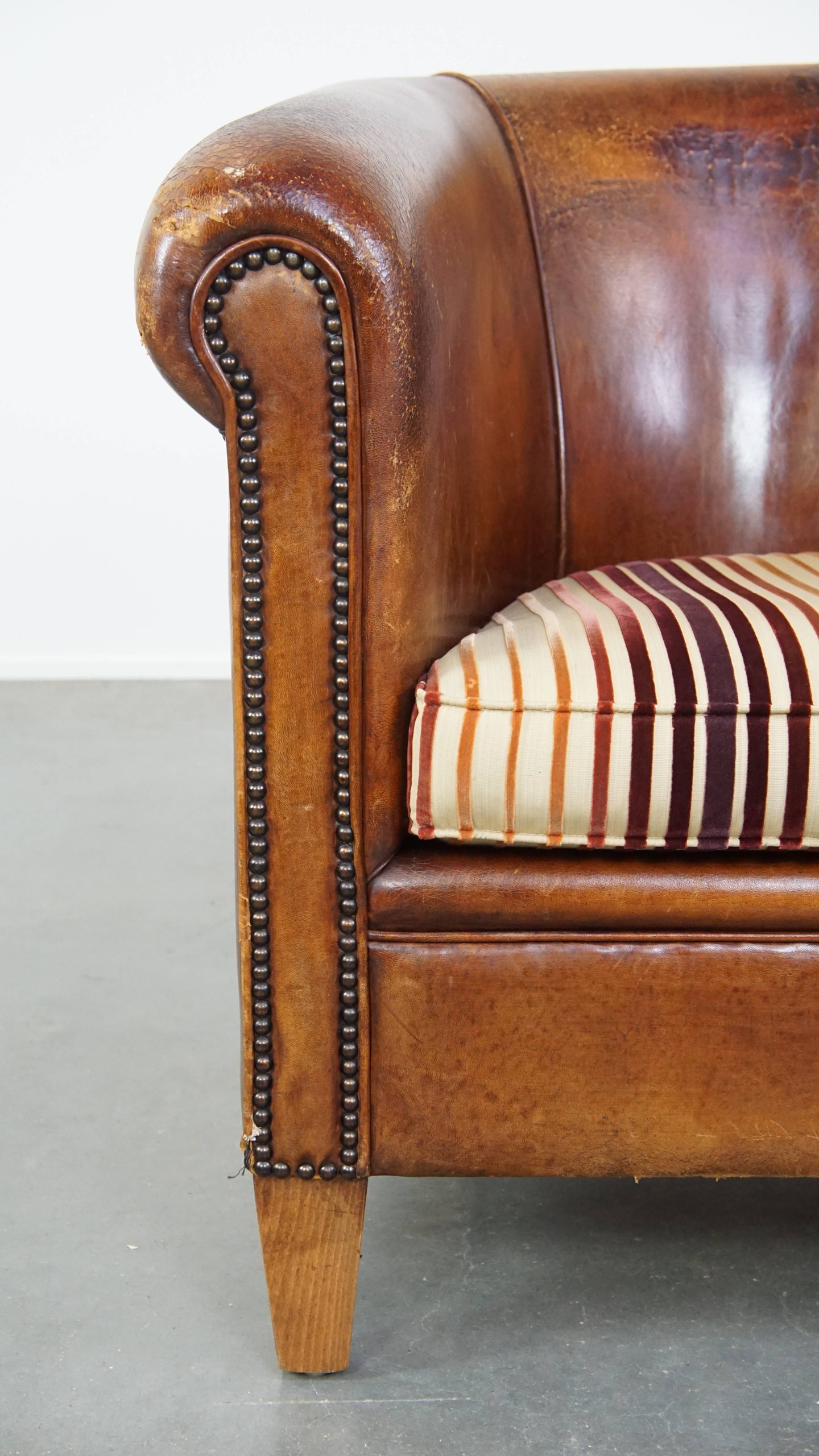 Karaktervolle, Vintage Cognac-Kleurige Clubfauteuil Gemaakt Van Schapenleer image 14
