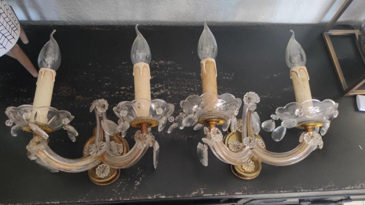 Vintage Brocante Wandlamp Met Glazen Pegels image 15