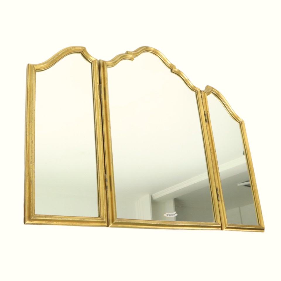 Vintage Drieluik Spiegel Bladgoud Verguld Hollywood Regency 86Cm image 12