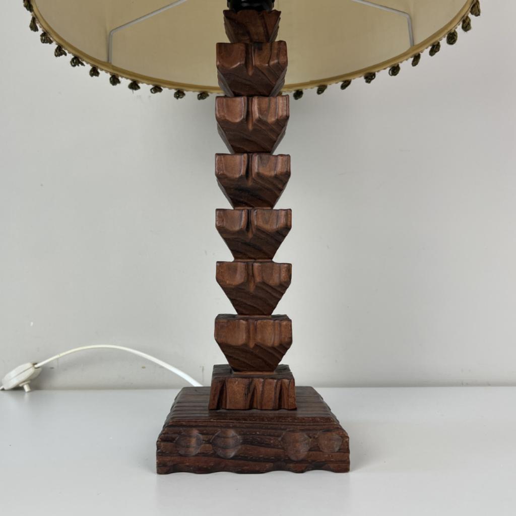 Vintage Tafellamp, Houten Voet - Brutalisme - Natuurlijk image 3