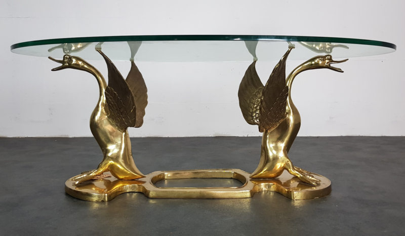 Vintage Brass Swan Coffee Table, Italy, 1960S image 4