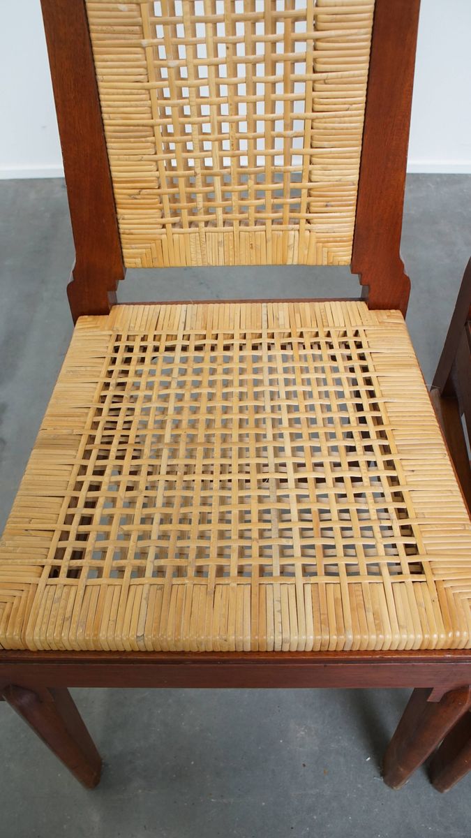 Leuke Set Van 2 Houten Art Deco Design Eetkamerstoelen Met Een Rieten Zitting En Rugleuning image 6