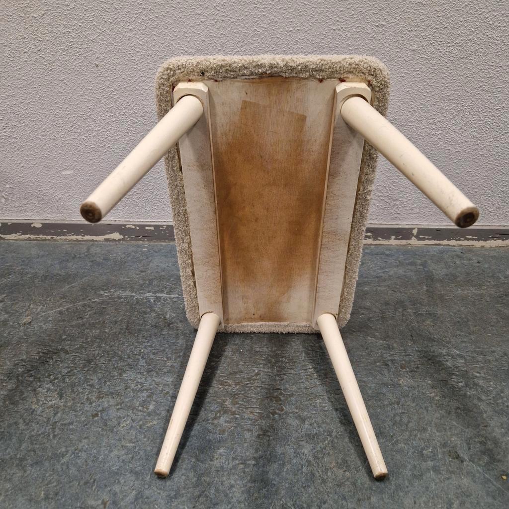 Vintage Voetenbankje Nieuw Bekleed Bouclé Teddy Stof image 6