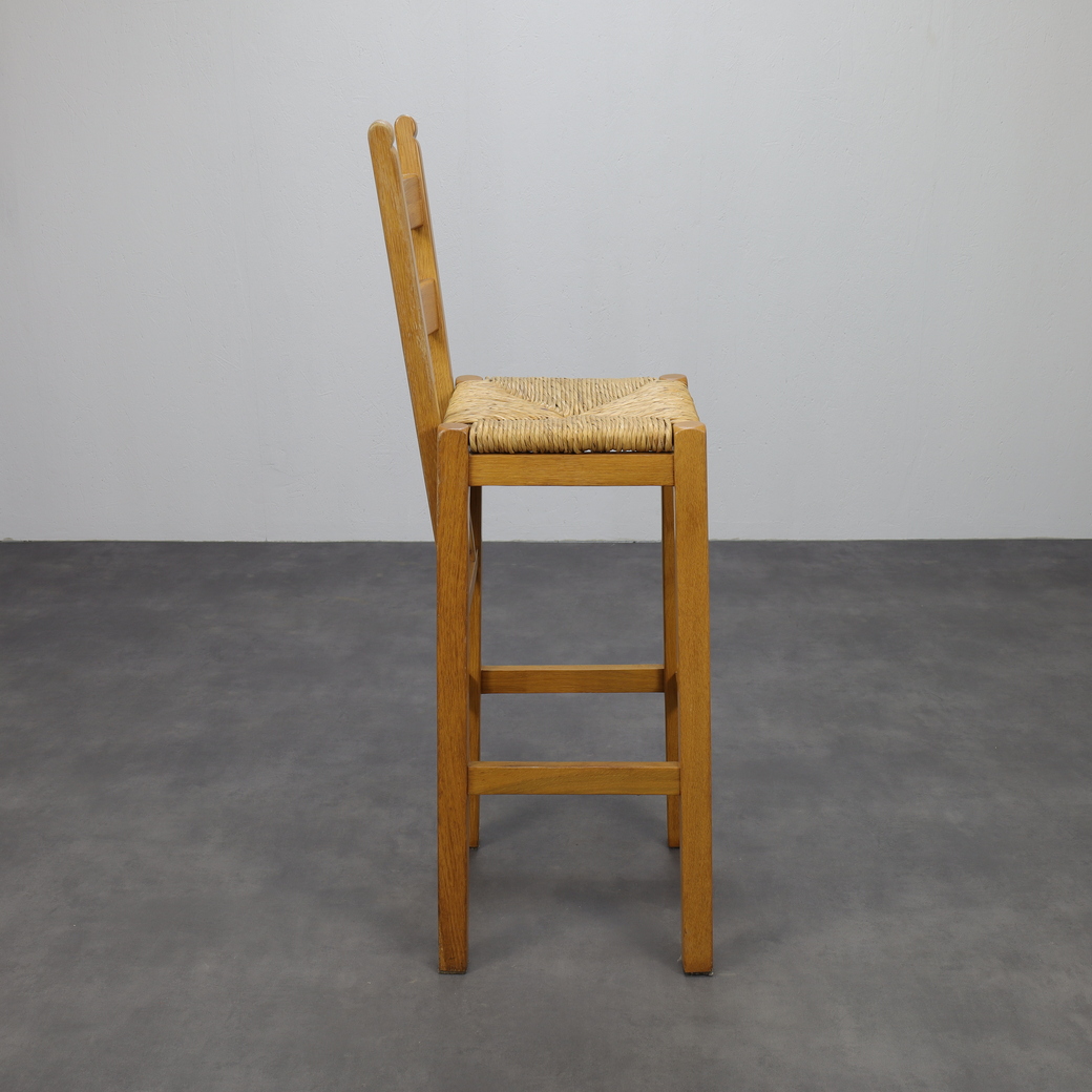Set Of 4 Bar Stools In Solid Oak And Rattan, 1970s image 5
