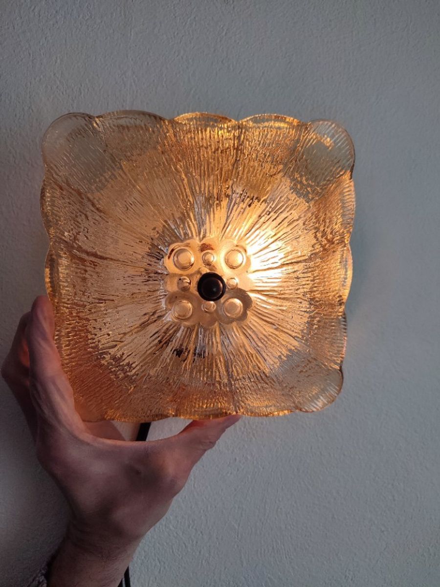 Vintage Plafondlamp Plafonnière Wandlamp Jaren '60 Sixties Glas Amber image 4