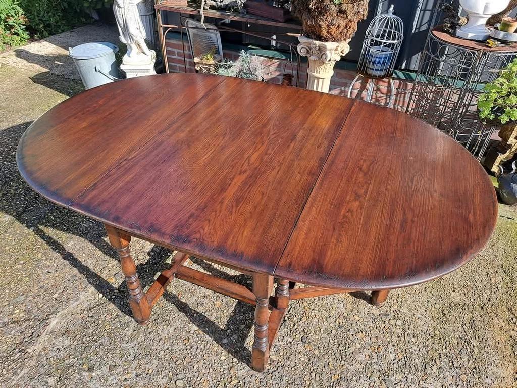 Prachtige Antieke Eiken Engelse Hangoortafel Afm. 70/188X121 image 6