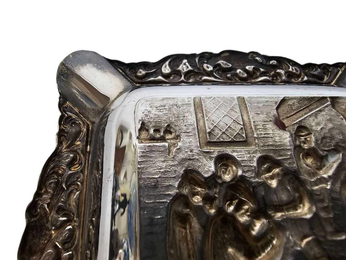 Zilveren Vierkante Asbak - Oud Hollands Herberg Tafereel - Zilver - 3e Kwart 20e Eeuw image 7
