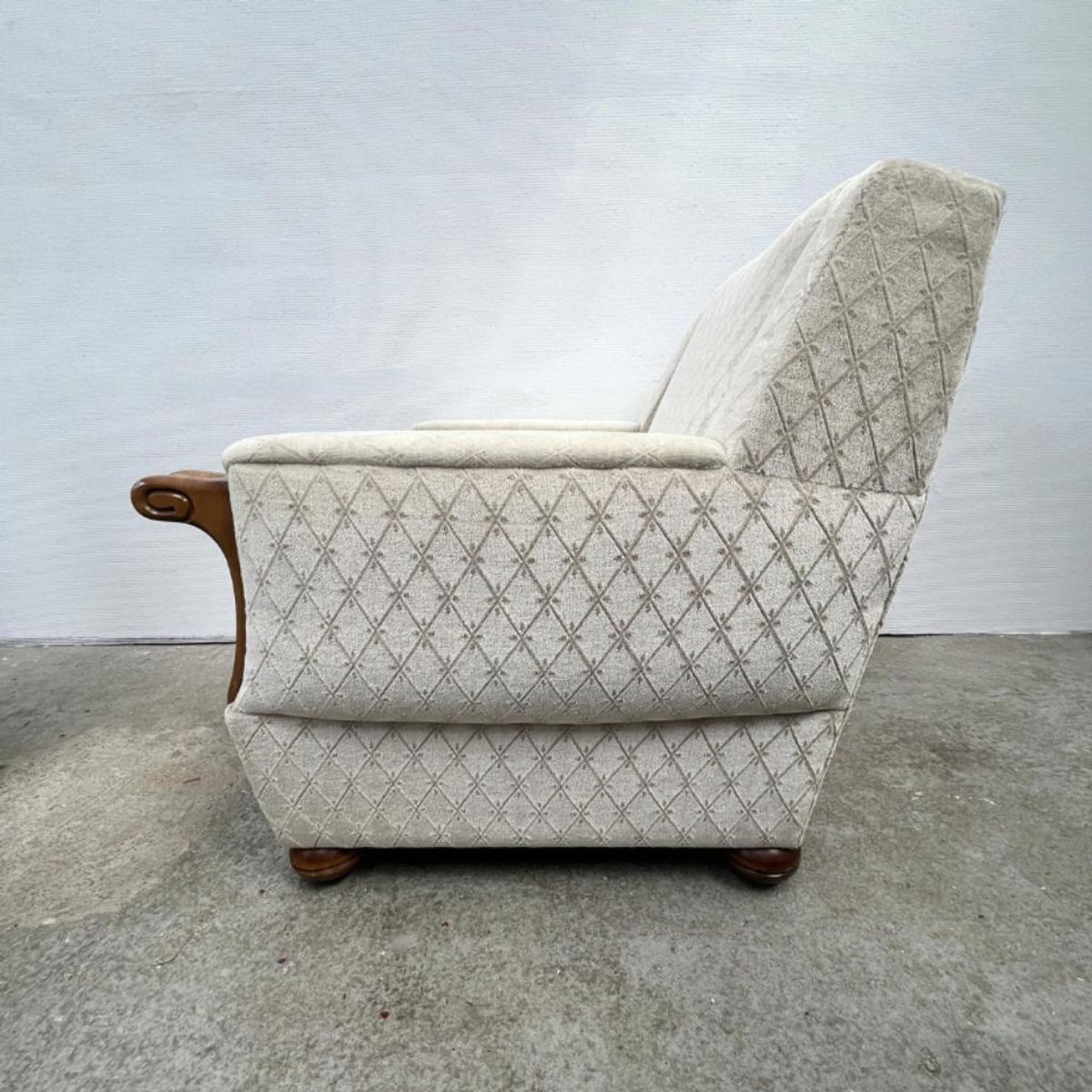 Vintage Fauteuil Met Houten Details, Velour - Ruitjespatroon image 8