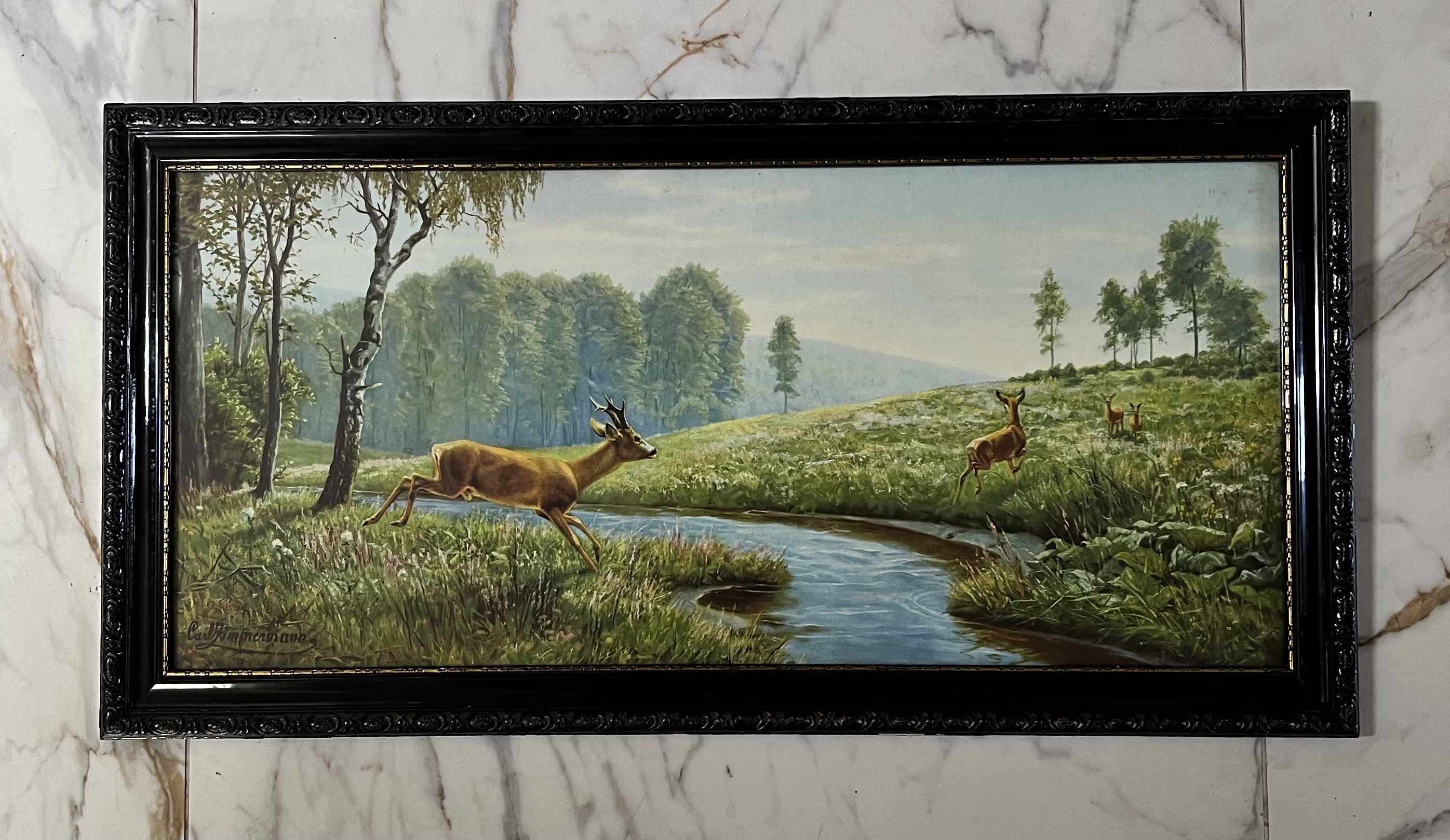 4 Herten In Een Idyllisch Landschap By Carl Zimmermann image 13