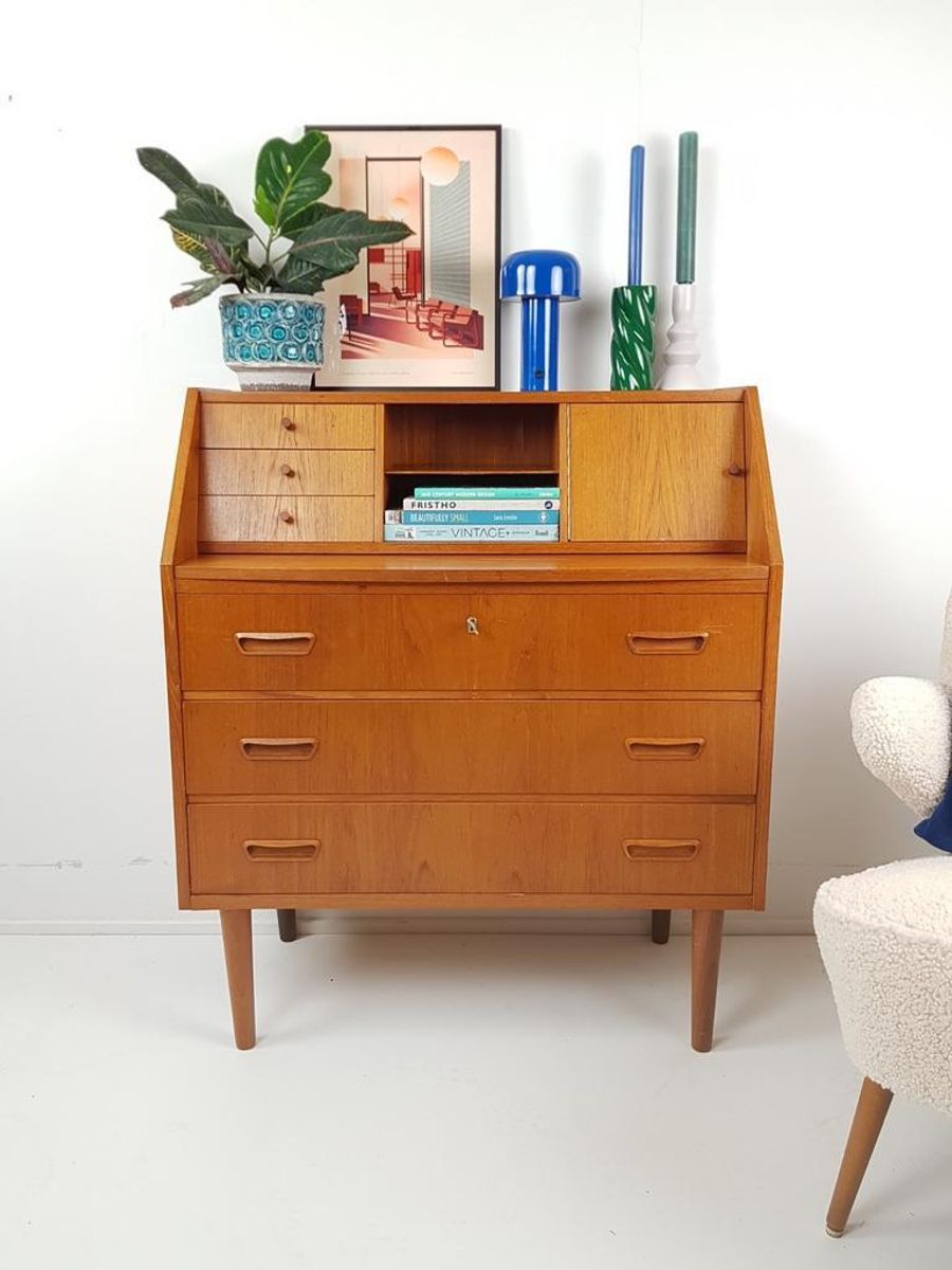 Vintage Deense Teakhouten Secretaire | Wandkast | Ladenkast image 12