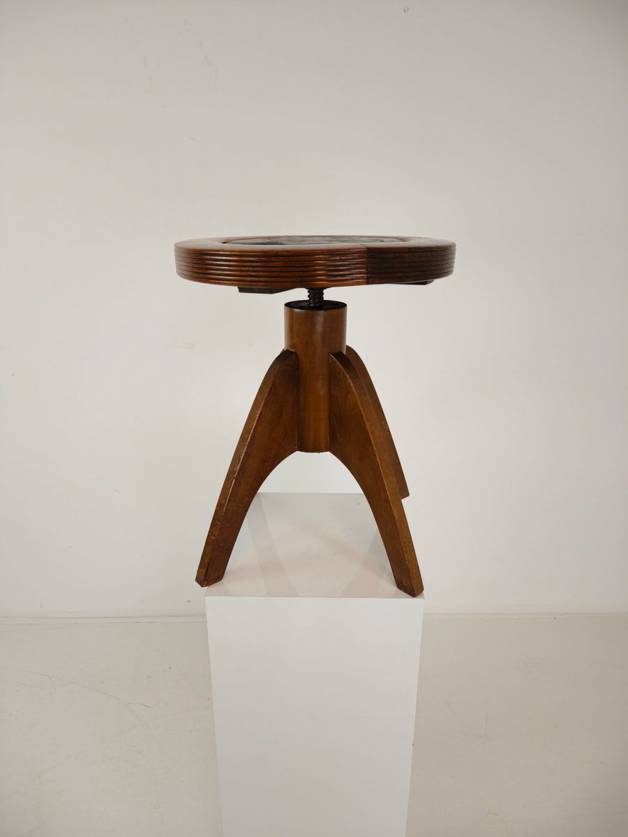Art Deco Verstelbare Pianokruk Met Leren Zitting – Ca. 1920 image 8