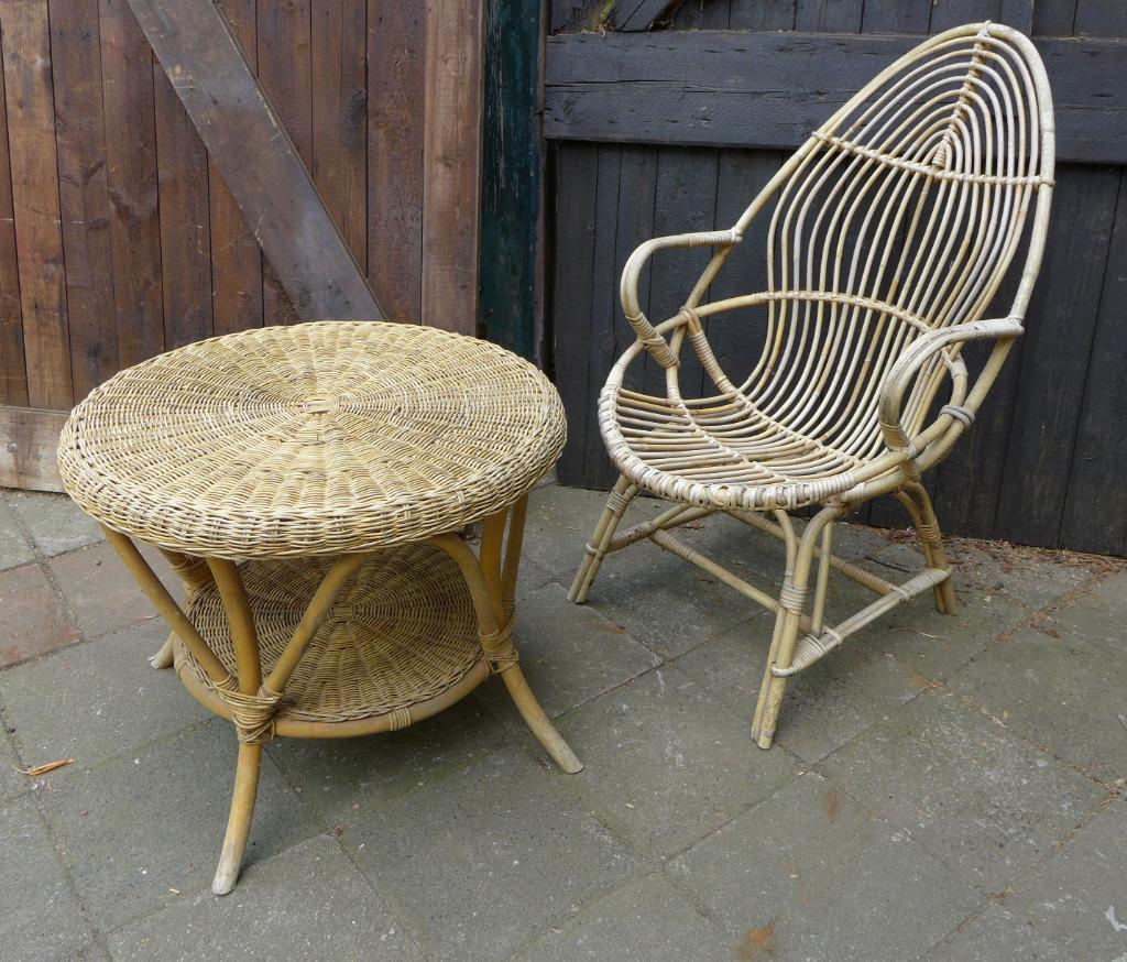 Mooi Rotantuin Setje Stoelen Tafeltje image 9