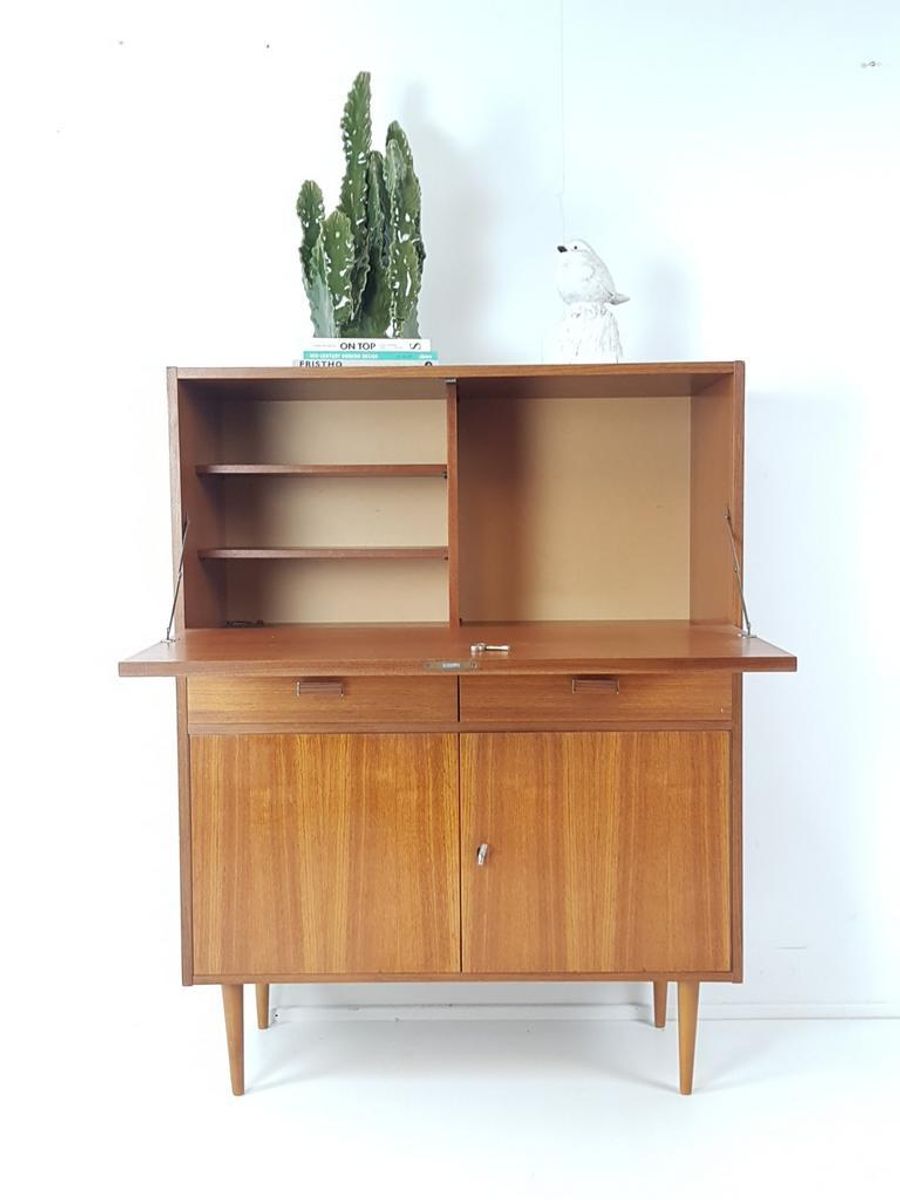 Vintage Fins Kastje Teak Fineer Secretaire image 3
