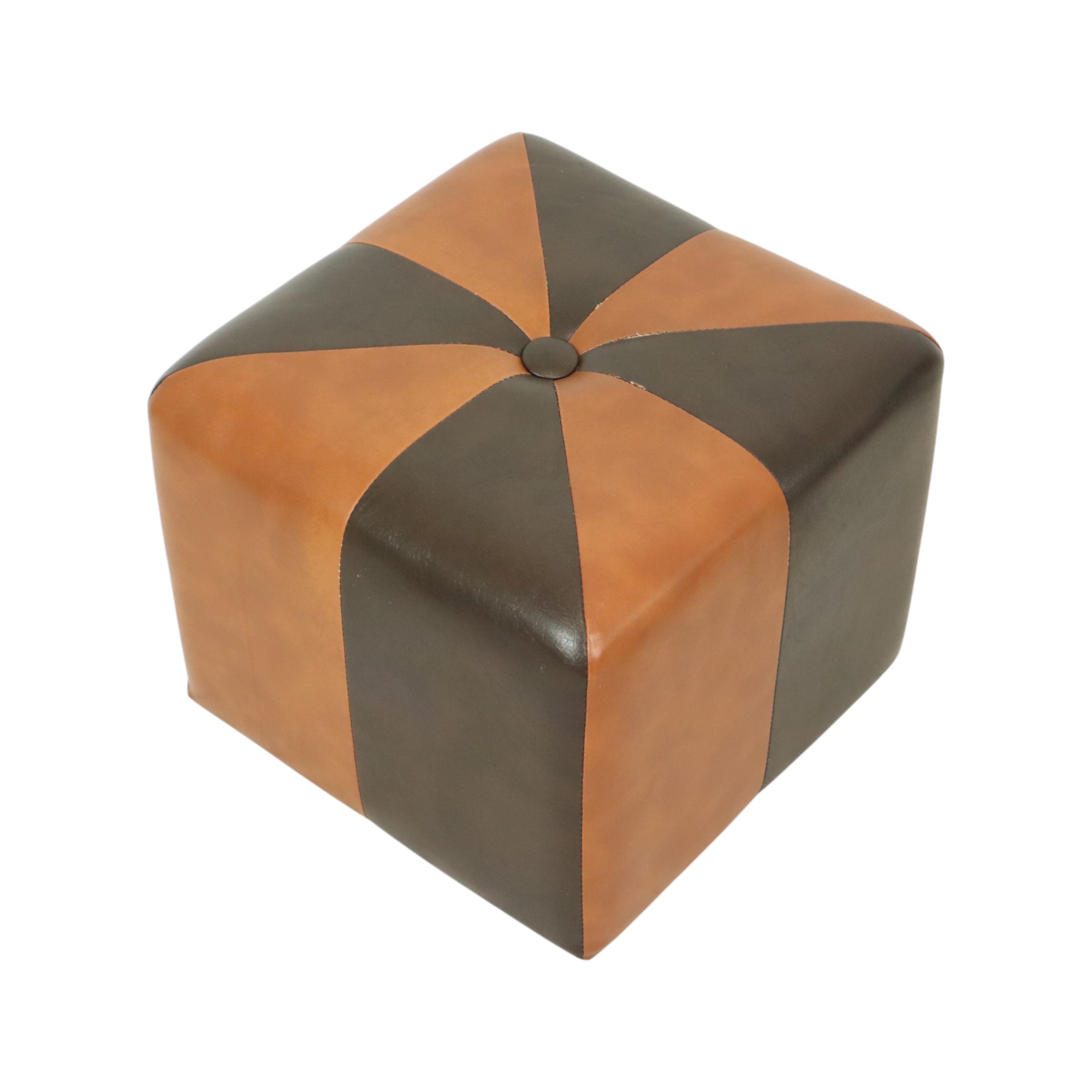Vierkante Poef Skai Kunstleder Bruin Camel Patchwork 41cm image 8