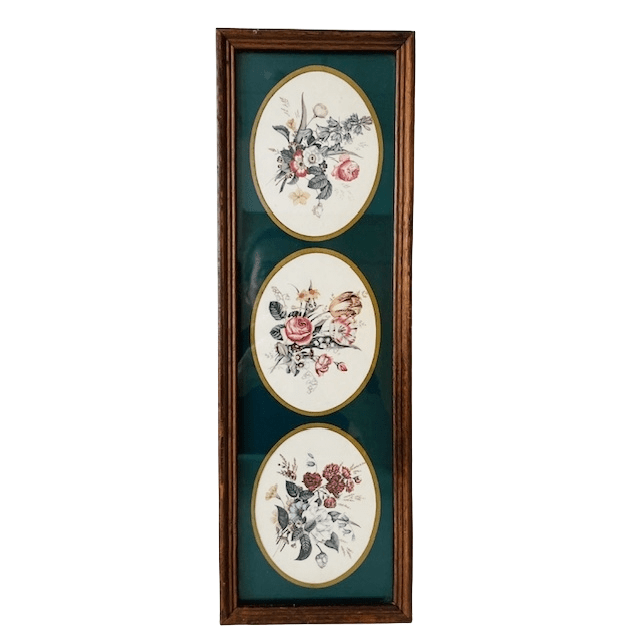 Vintage Ingelijste Prent Met Drie Bloemen Tafereeltjes Schilderij image 2