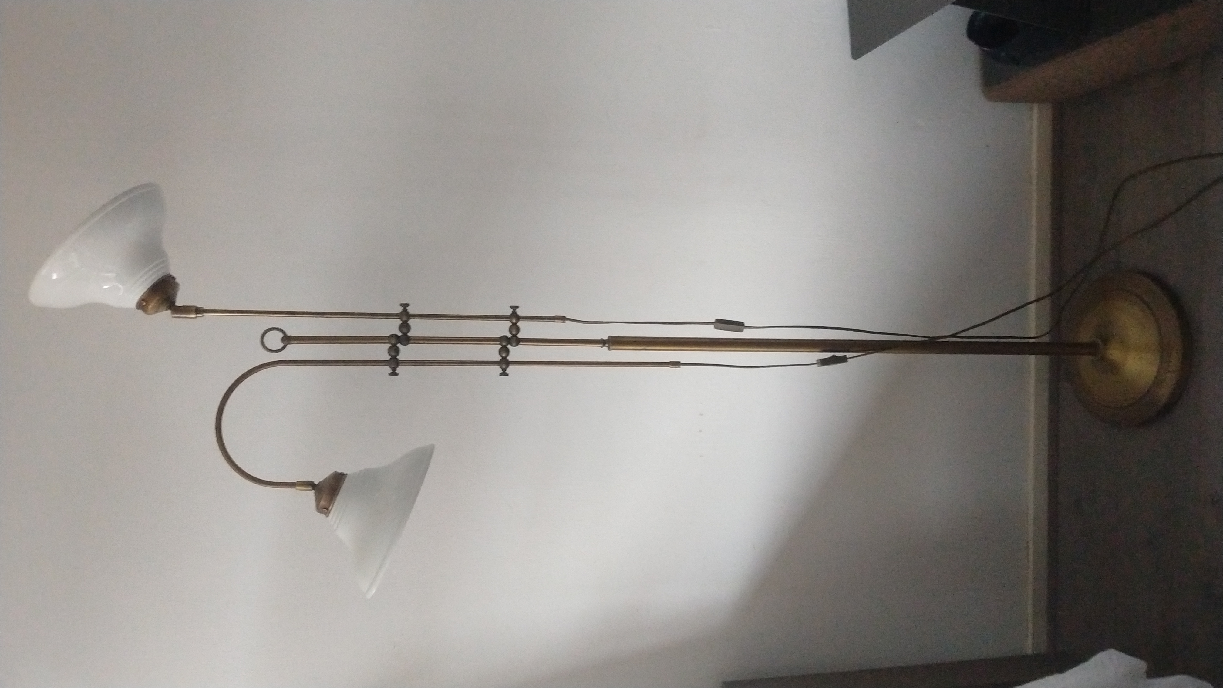 Vintage Messing Vloerlamp Met Metalen Emaille Kappen image 5