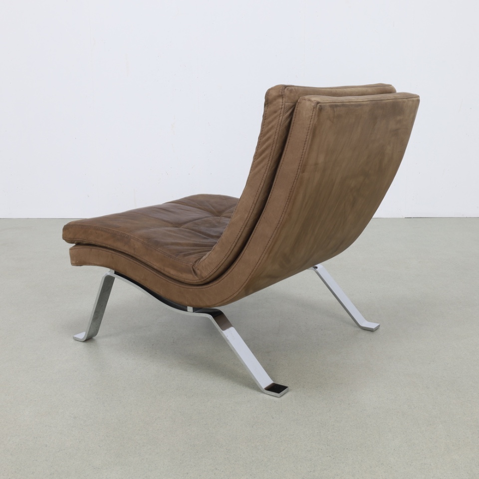 Deense Design Fauteuil Nubuck Leer Rvs image 4