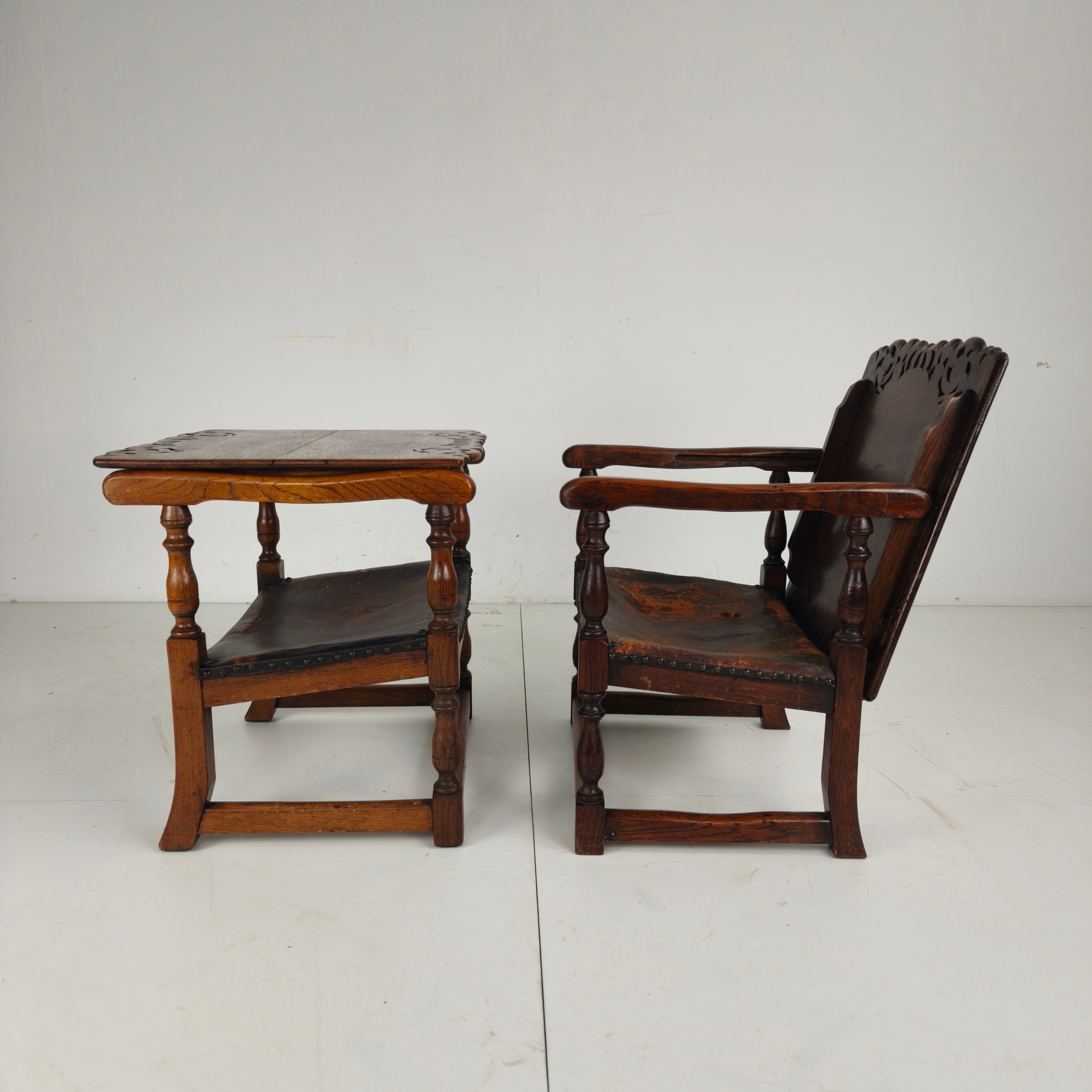Pair Of English Antique Jacobean Monk Armchairs / Tables By F. Parker & Sons Ltd image 5