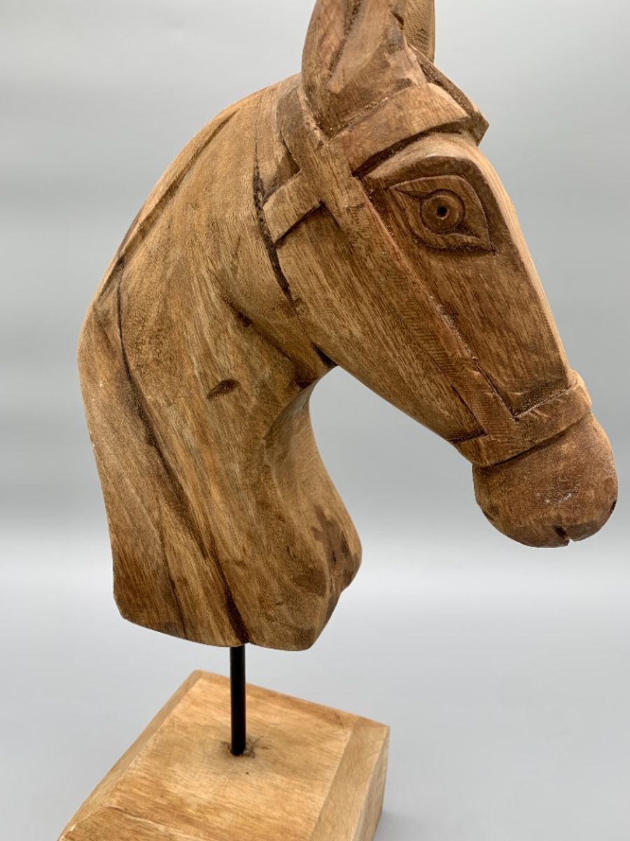 Vintage Groot Houten Hoofd Paard Op Sokkel image 12