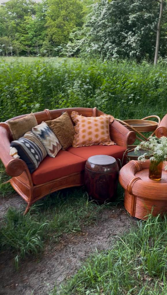 Rotan Bamboe Loungeset Bank Fauteuils Design Vintage image 12