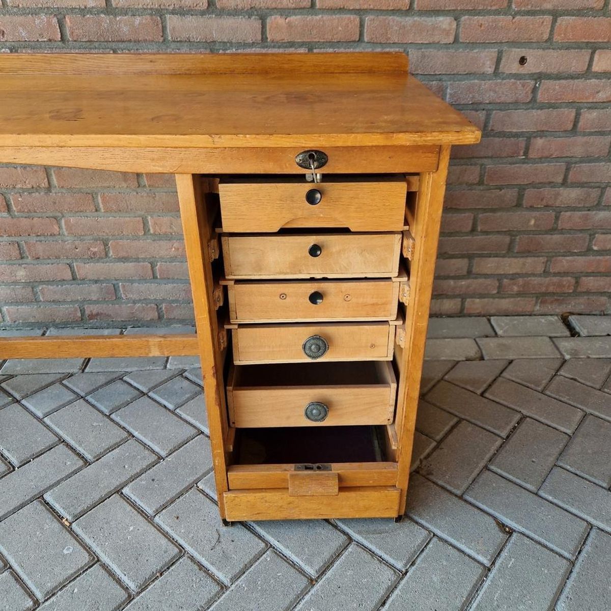 Antiek Artdeco Bureau Beuken Bureau Vintage image 13