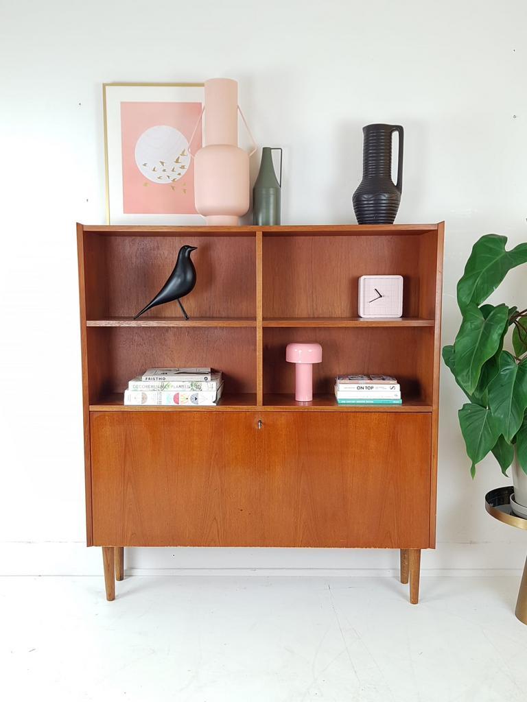 Vintage Deense Klep Kast | Wandkast | Teak Fineer image 4