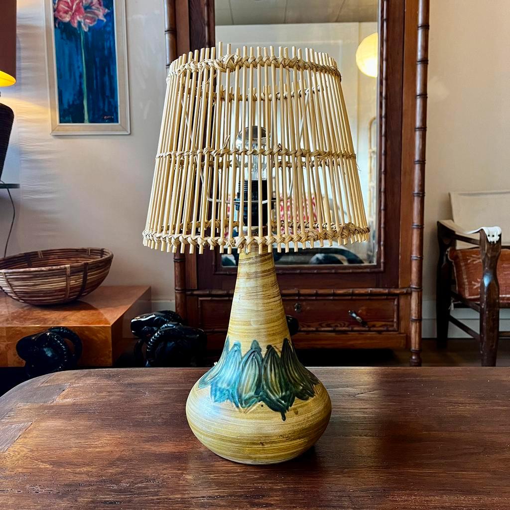 Deens Design Keramiek Lamp Rotan Kap image 3