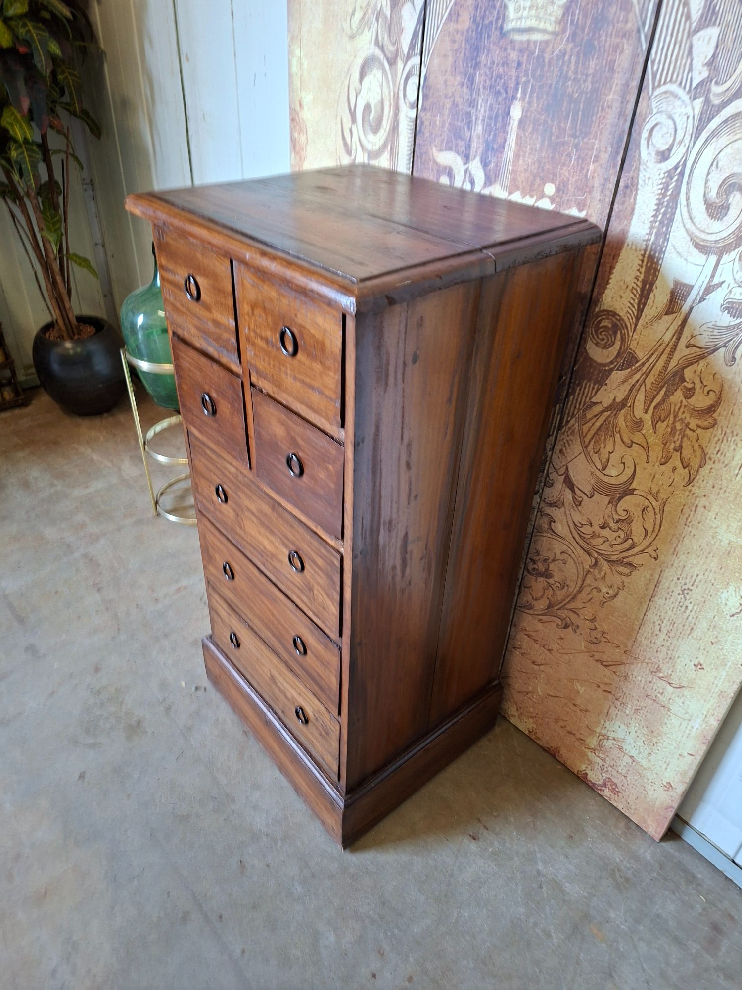 Klassiek Teakhouten Ladekastje, Apothekerskastje, Archiefkast Afm. 50x41 En 101cm Hoog. image 3