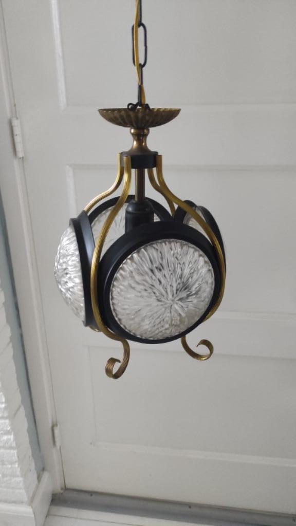 Vintage Hanglamp Glas Metaal Goudkleurig Zwart Jaren 60 image 2