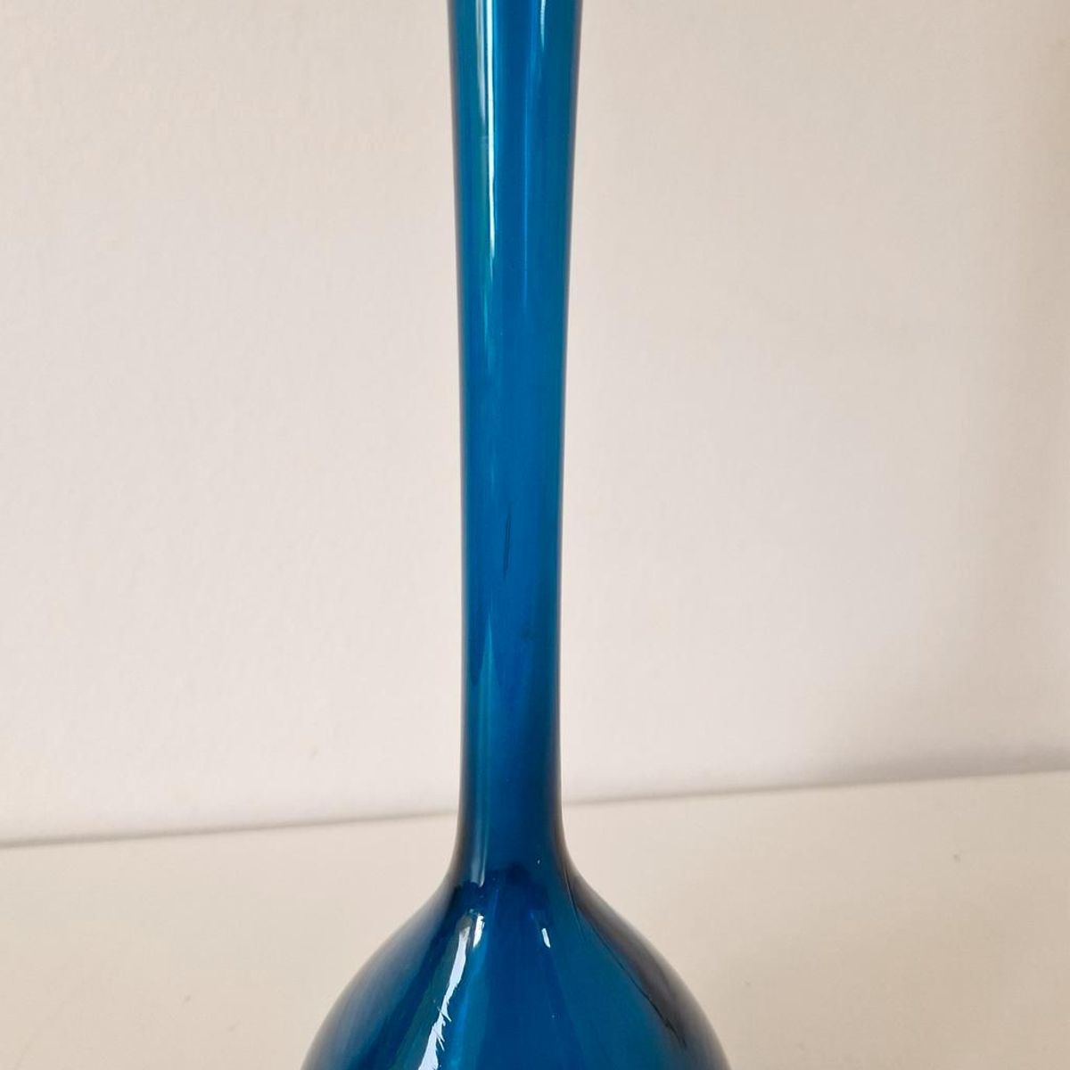 Vintage Petrol Blauwe Glazen Vaas Fles Vaasje Jaren 60 image 10