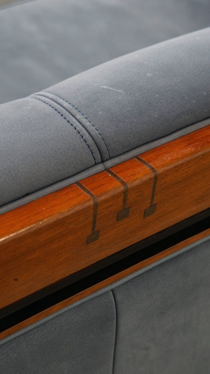 Geweldige Schuitema Art Deco Design Bank Met Mooie Blauwe Nubuck Lederen Bekleding image 13