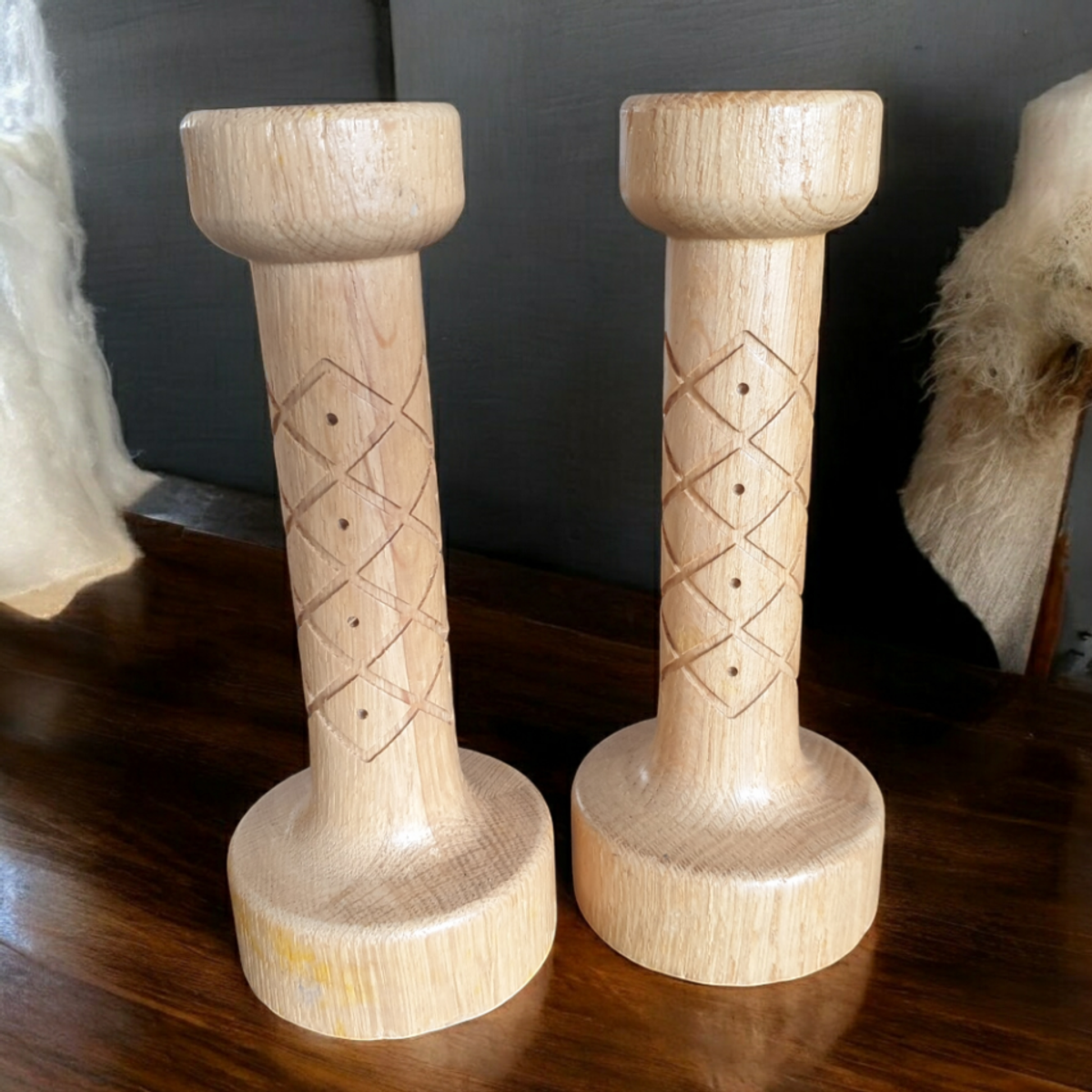 Houten Kandelaars Retro Uitstraling Handgemaakt 2 St image 2