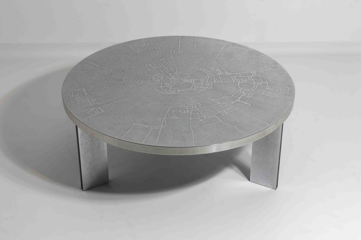 Brutalist Mid Century Chroom Geëtste Ronde Salontafel Door Lilienthal, 1960 image 5