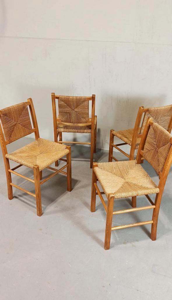 Set Van 4 Vintage Hout En Riet Eetkamerstoelen image 2