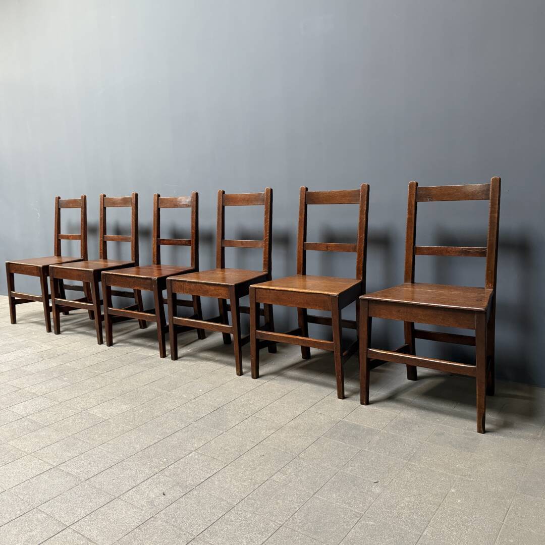 Set Van 6 Antieke Hollandse Eikenhouten Keukenstoelen image 19