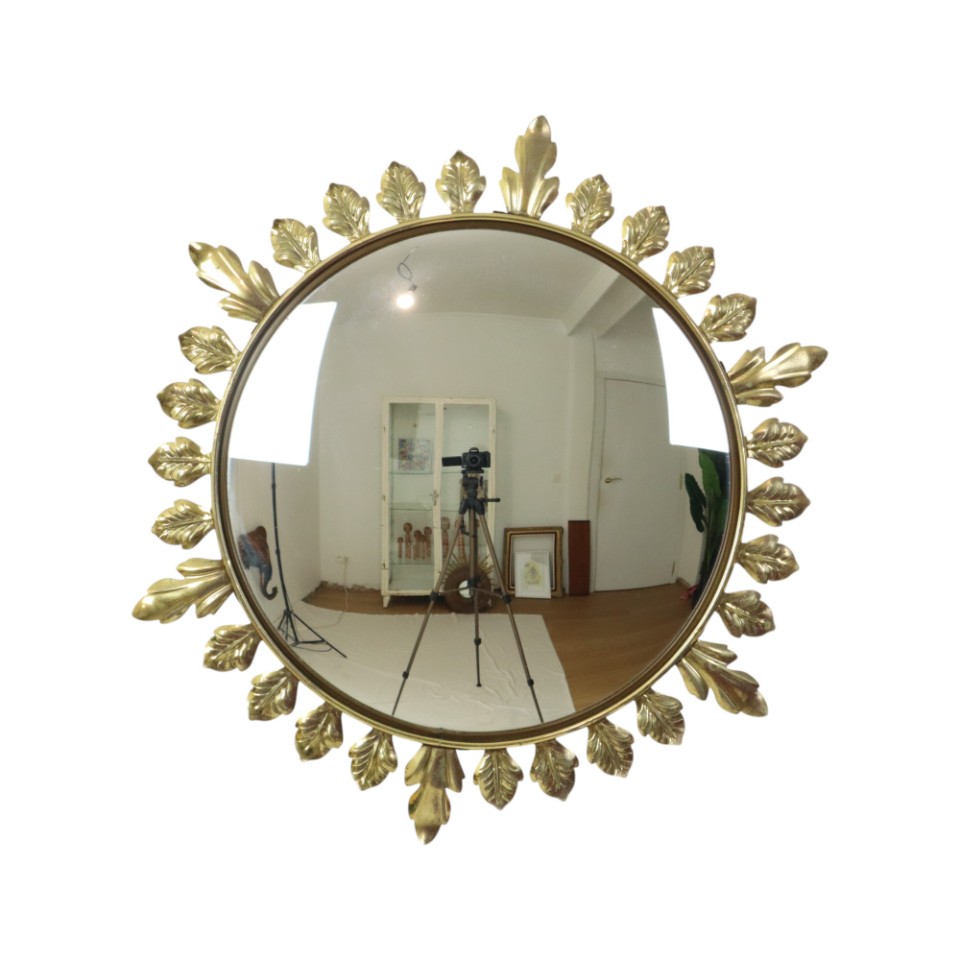 Vintage Metalen Zonnespiegel Convex Goud Deknudt Jaren 70 image 13